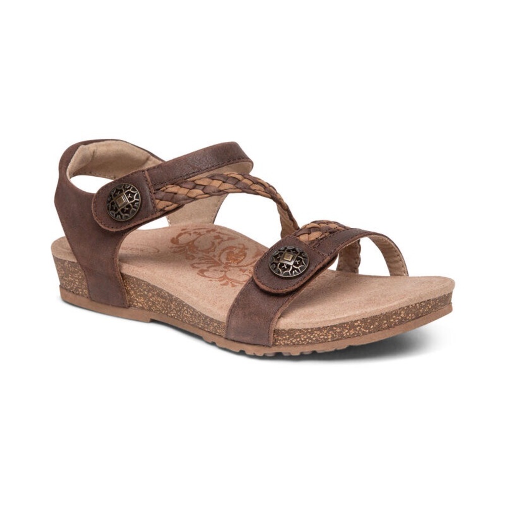 AETREX Jillian Braided Quarter Strap Leather Sandal Brown size 7.5